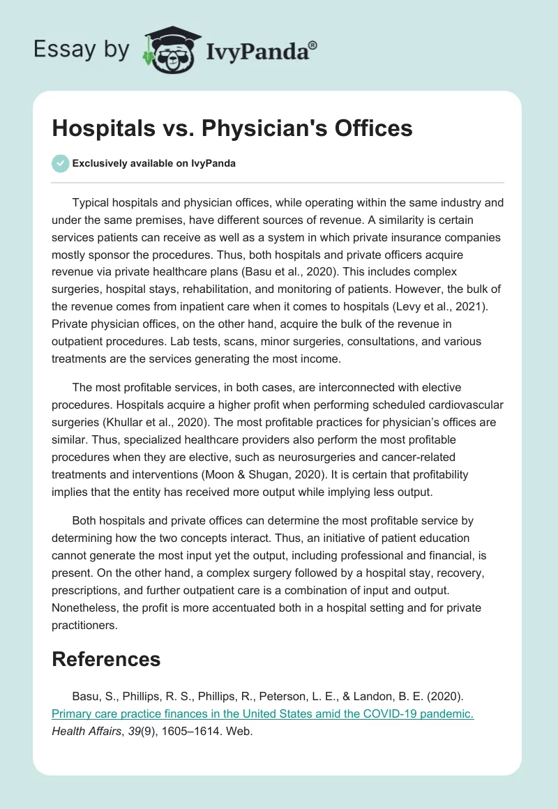 Hospitals vs. Physician's Offices. Page 1