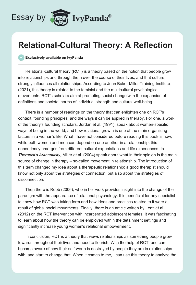 Relational-Cultural Theory: A Reflection. Page 1