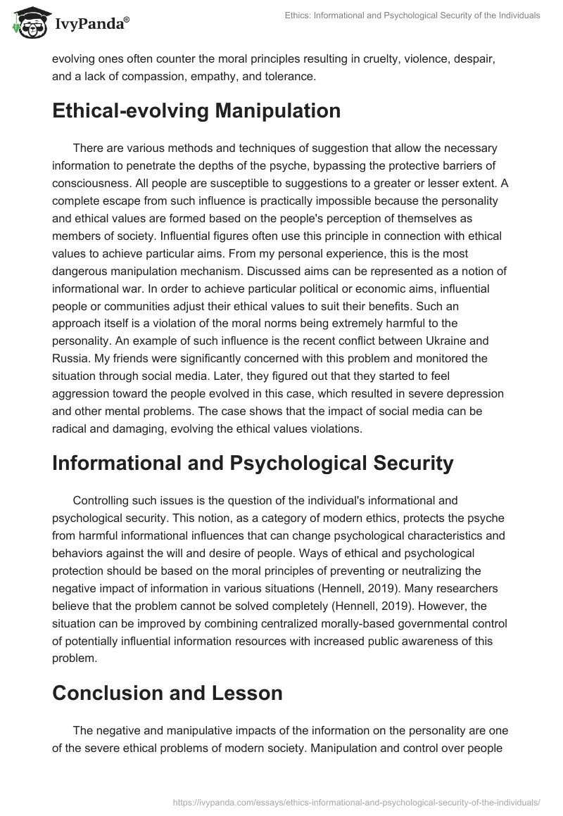 Ethics: Informational and Psychological Security of the Individuals. Page 2