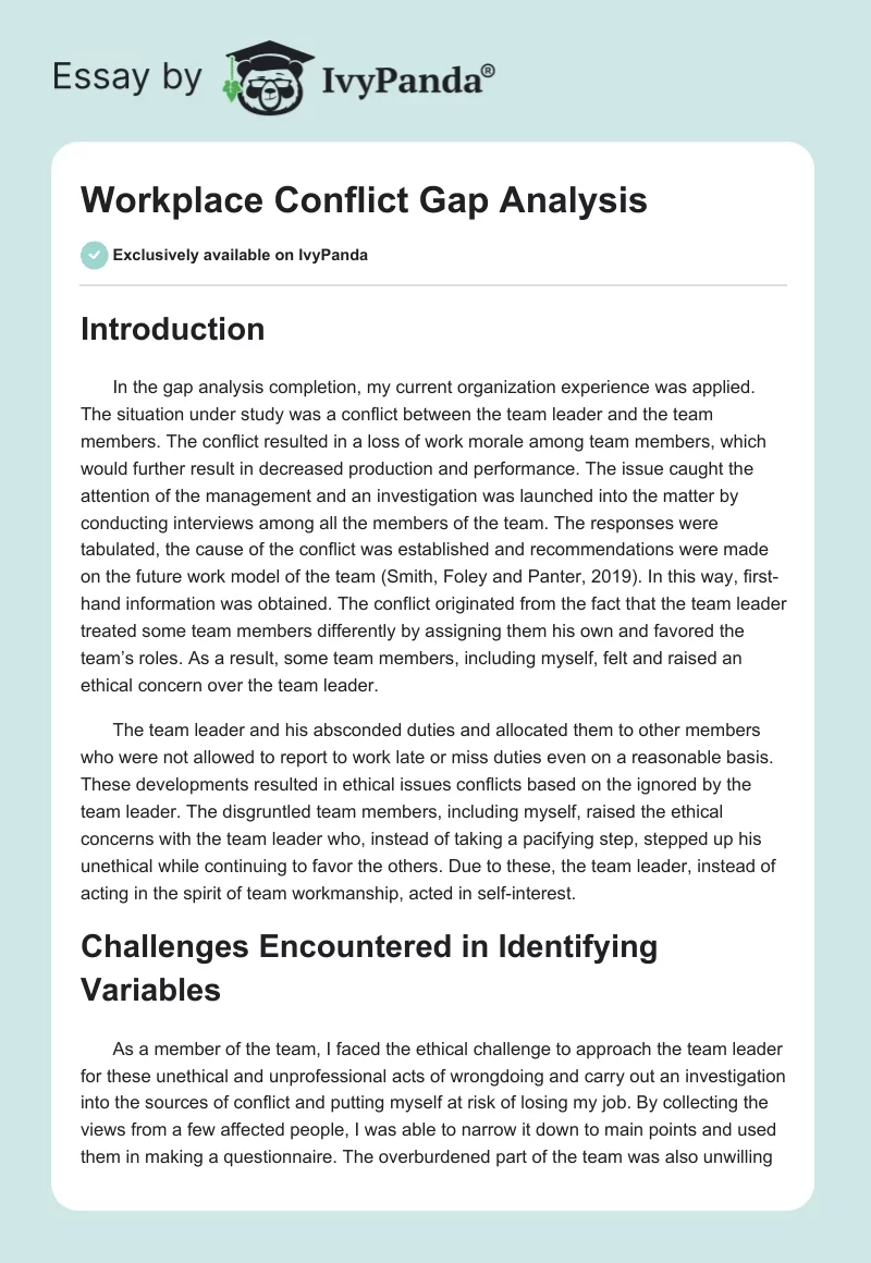 Workplace Conflict Gap Analysis. Page 1