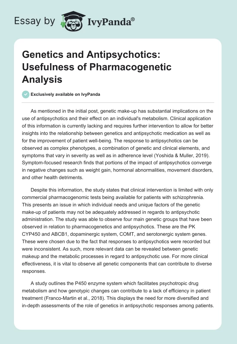 Genetics and Antipsychotics: Usefulness of Pharmacogenetic Analysis. Page 1