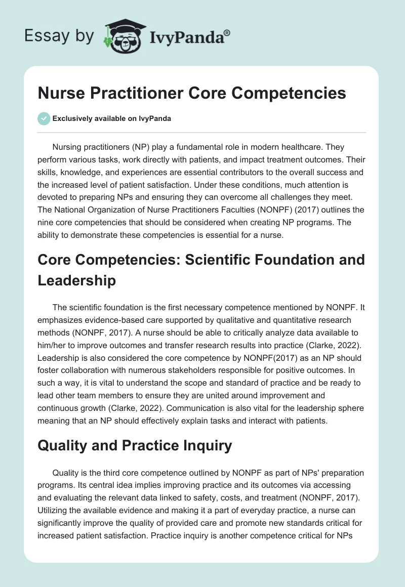 Nurse Practitioner Core Competencies. Page 1