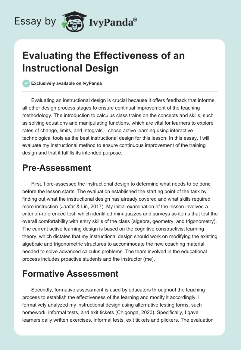 Evaluating the Effectiveness of an Instructional Design. Page 1