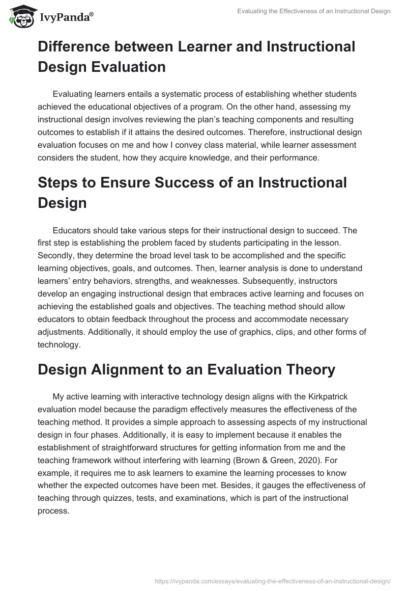 Evaluating the Effectiveness of an Instructional Design. Page 3