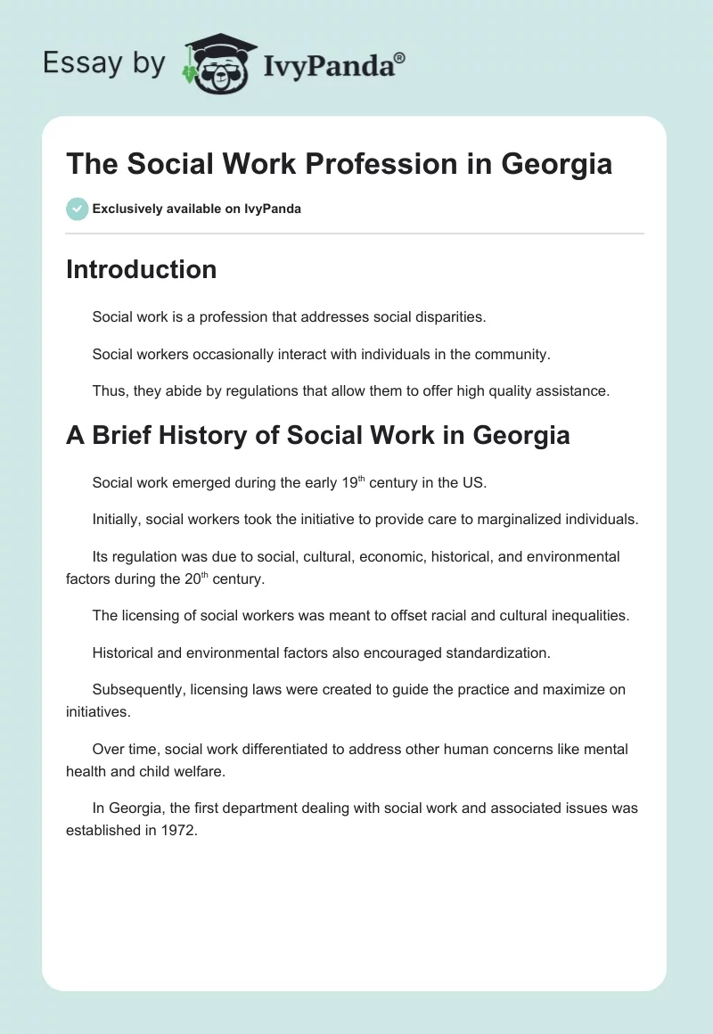 The Social Work Profession in Georgia. Page 1