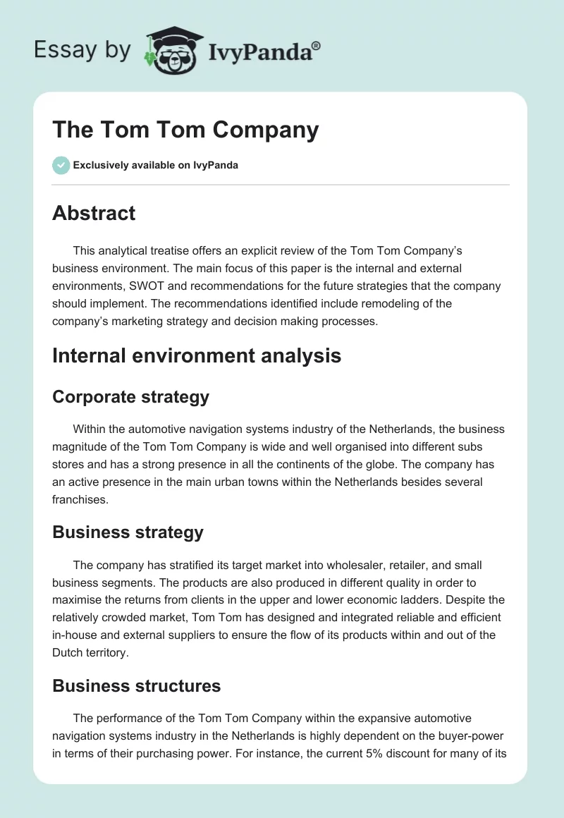 The Tom Tom Company. Page 1