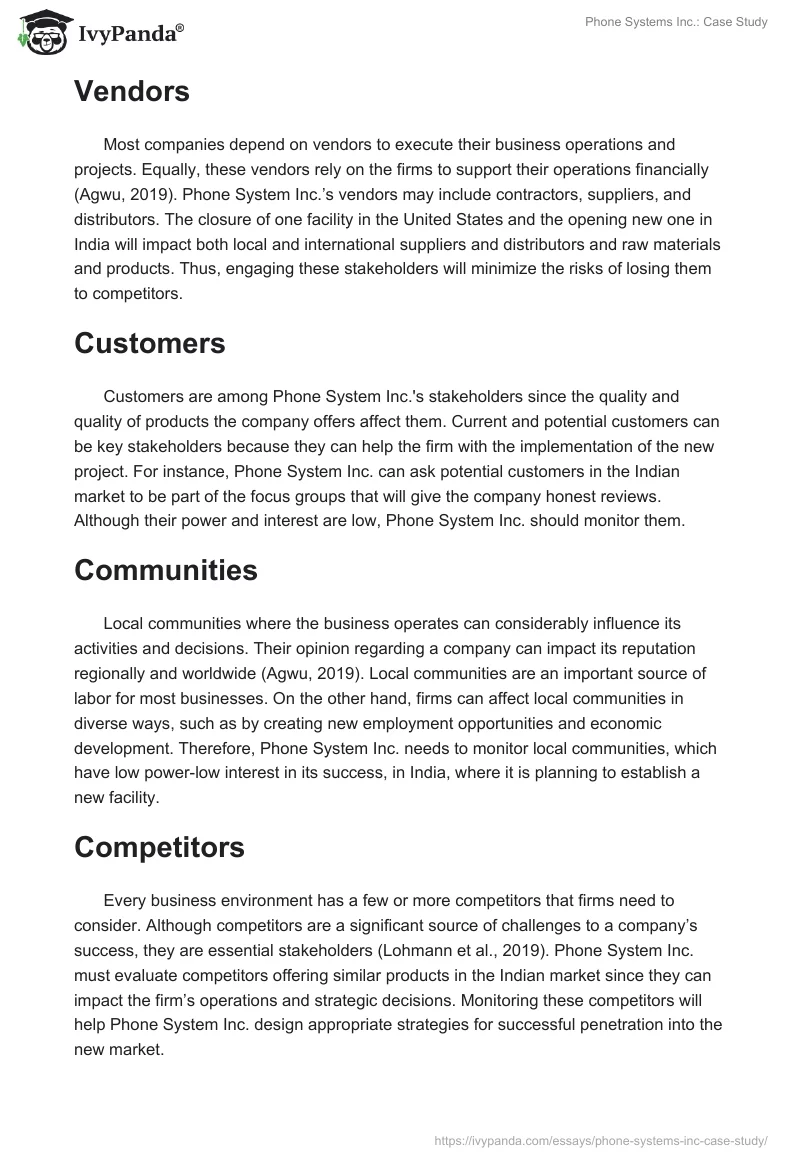 Phone Systems Inc. Case Study. Page 3