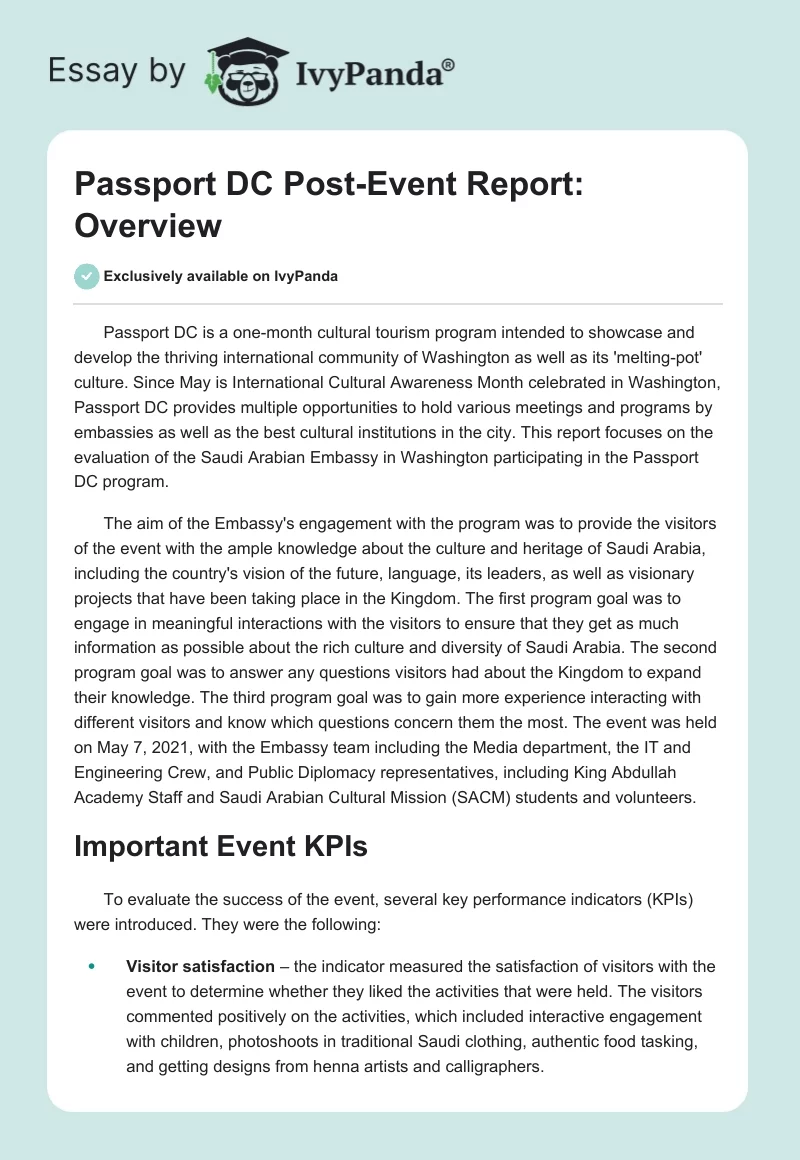 Passport DC Post-Event Report: Overview. Page 1