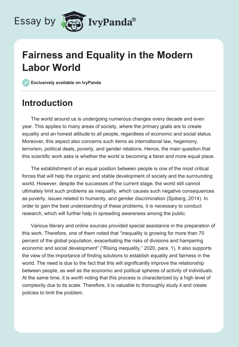 Fairness and Equality in the Modern Labor World. Page 1