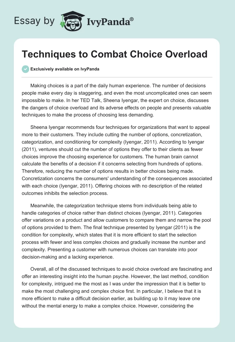 Techniques to Combat Choice Overload. Page 1