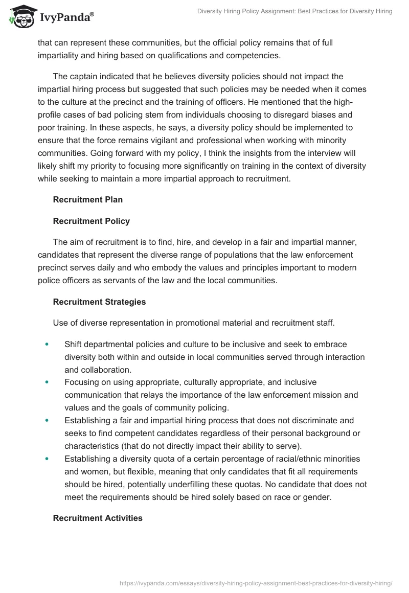 Diversity Hiring Policy Assignment: Best Practices for Diversity Hiring. Page 2