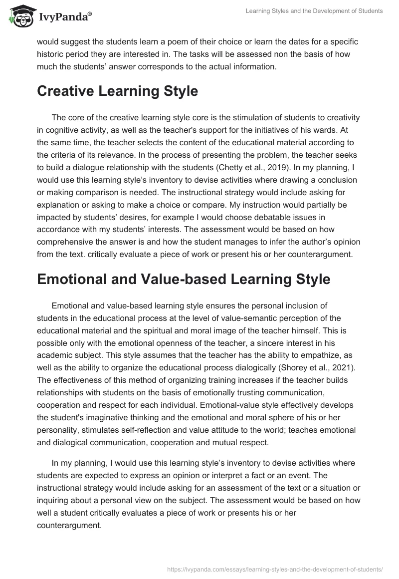 Learning Styles and the Development of Students. Page 2