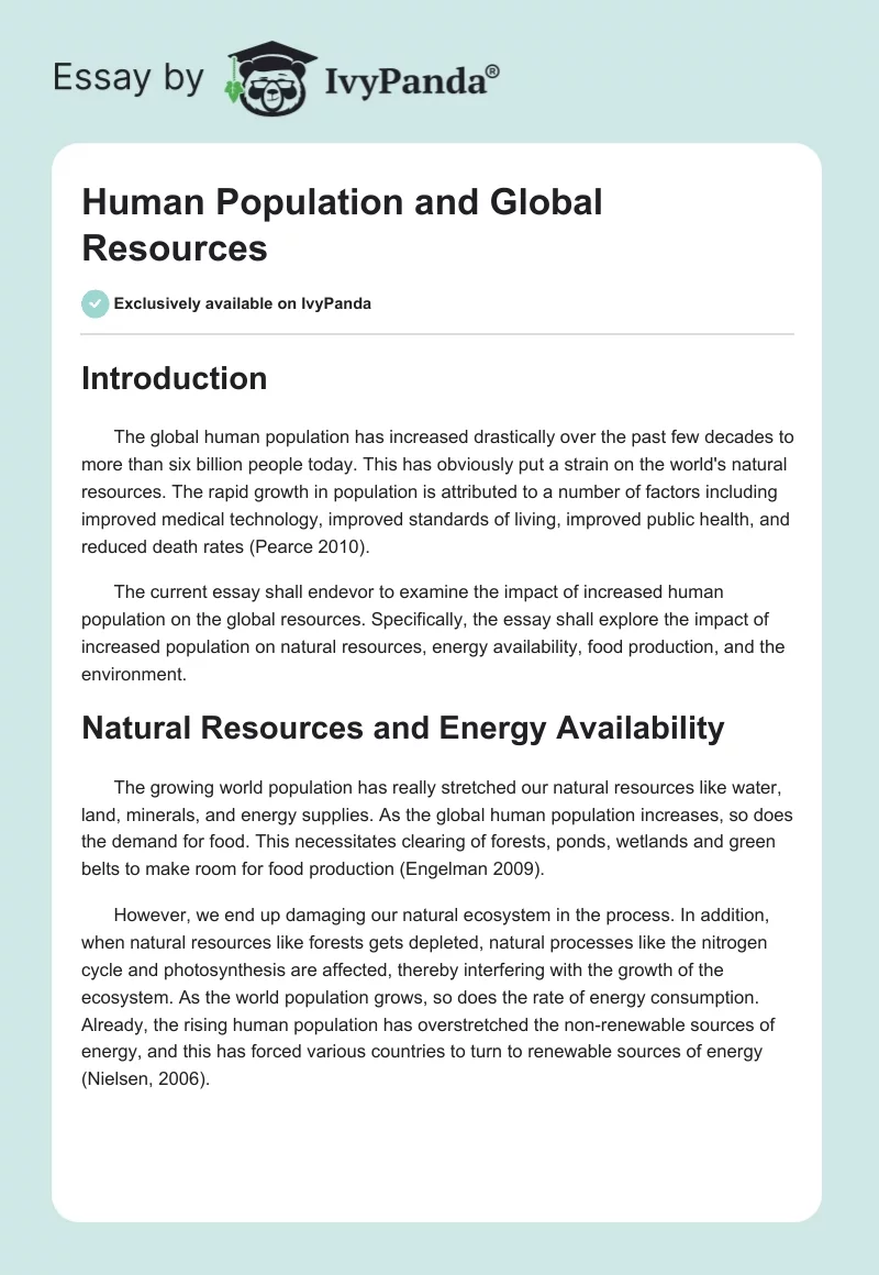 Human Population and Global Resources. Page 1