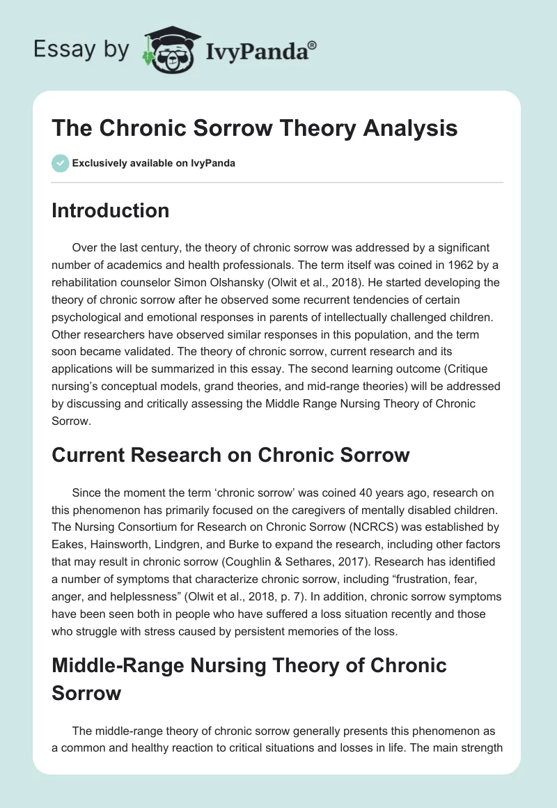 The Chronic Sorrow Theory Analysis. Page 1