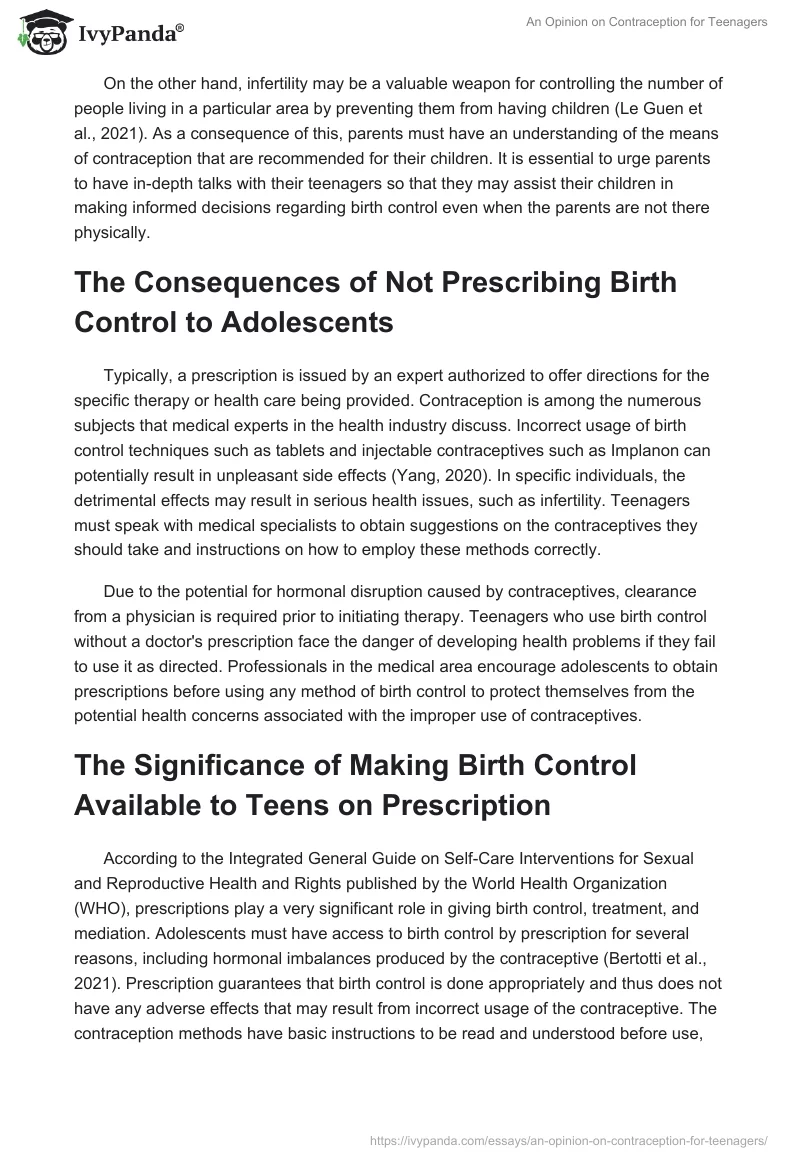 An Opinion on Contraception for Teenagers. Page 4