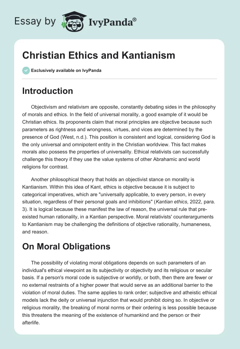 Christian Ethics and Kantianism. Page 1