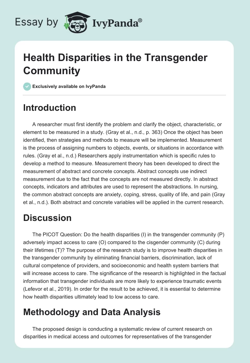 Health Disparities in the Transgender Community. Page 1
