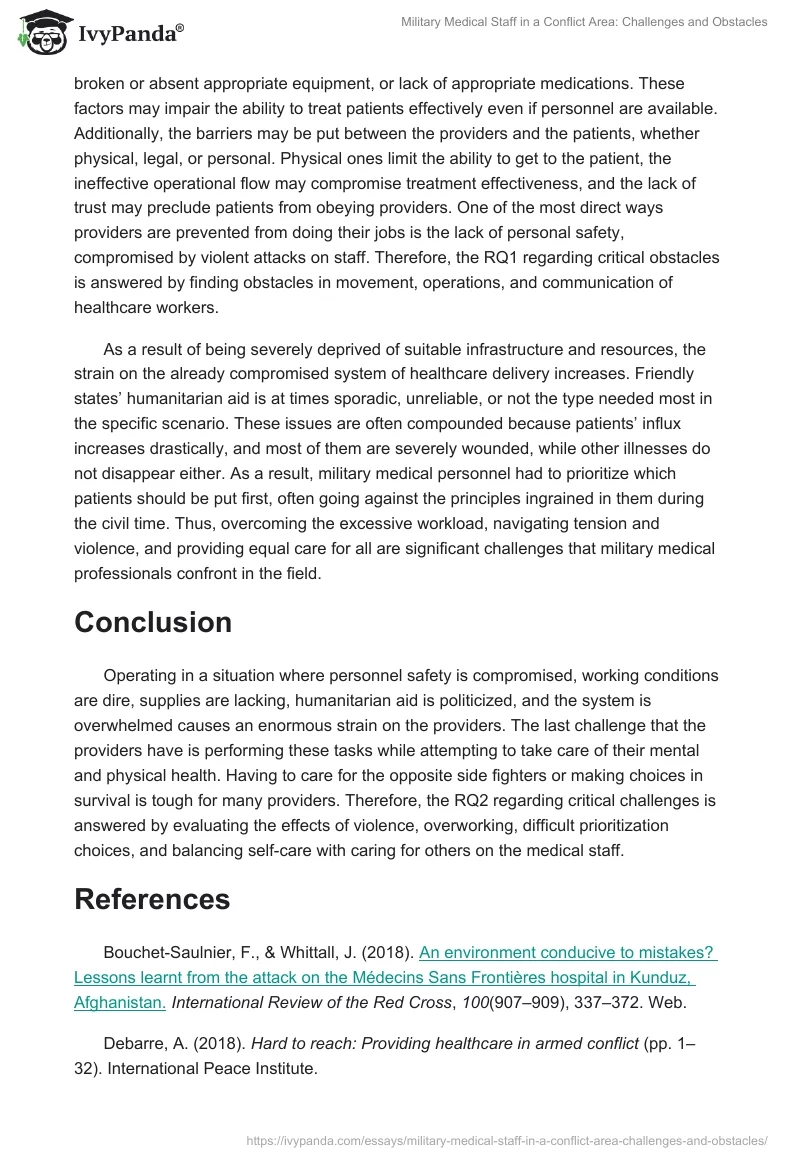 Military Medical Staff in a Conflict Area: Challenges and Obstacles. Page 5