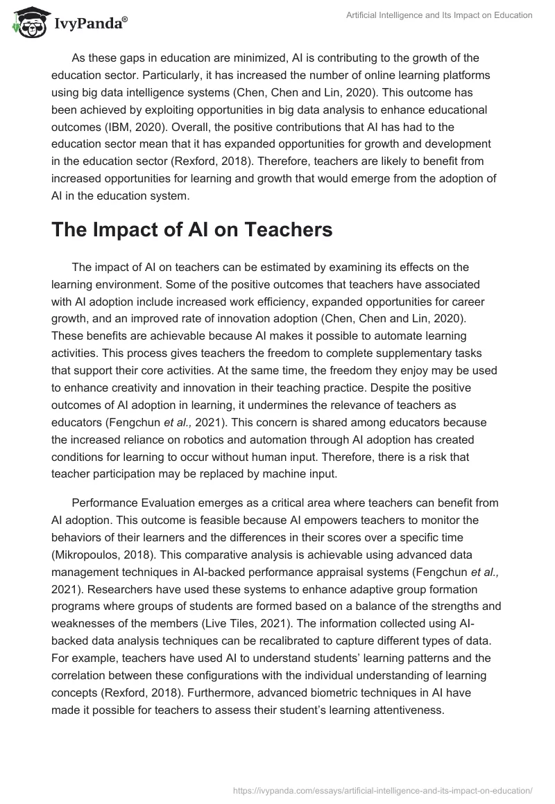 Artificial Intelligence and Its Impact on Education. Page 2
