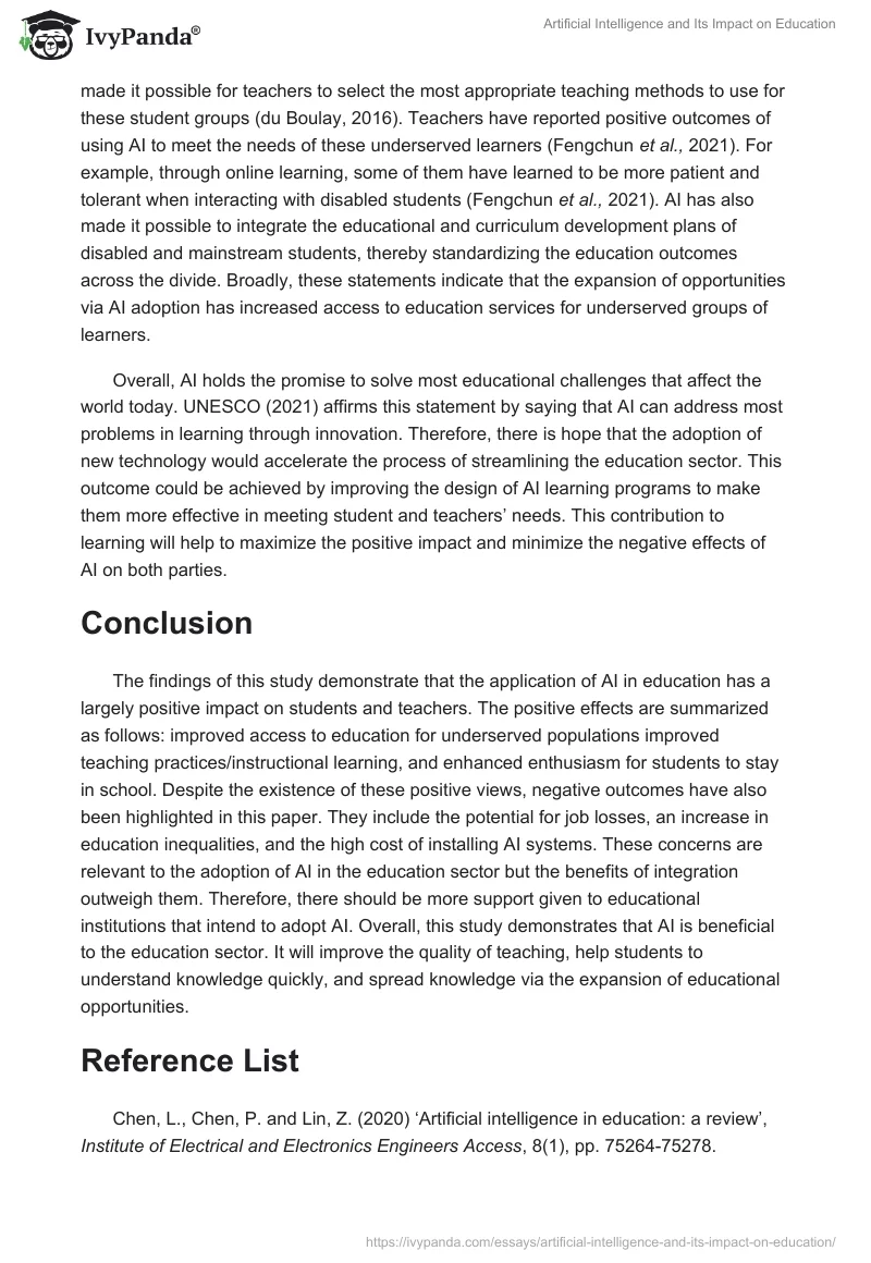 Artificial Intelligence and Its Impact on Education. Page 4