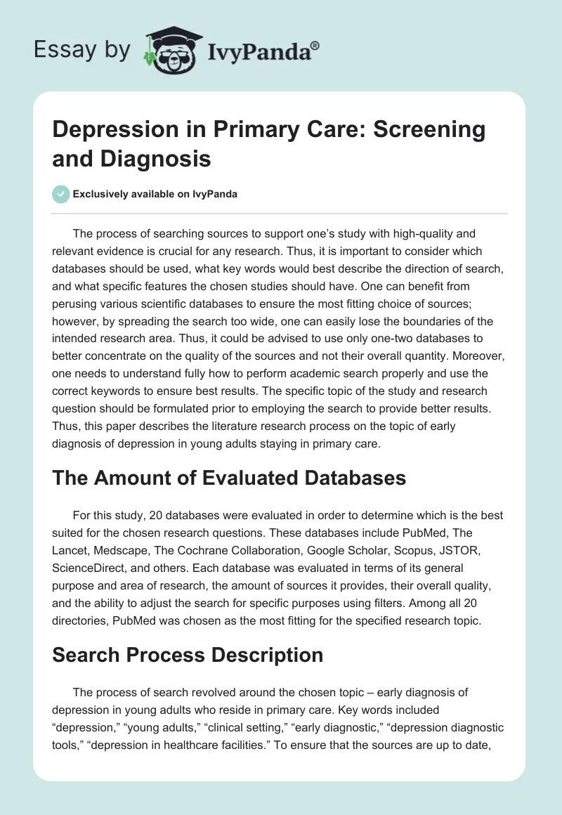 Depression in Primary Care: Screening and Diagnosis. Page 1