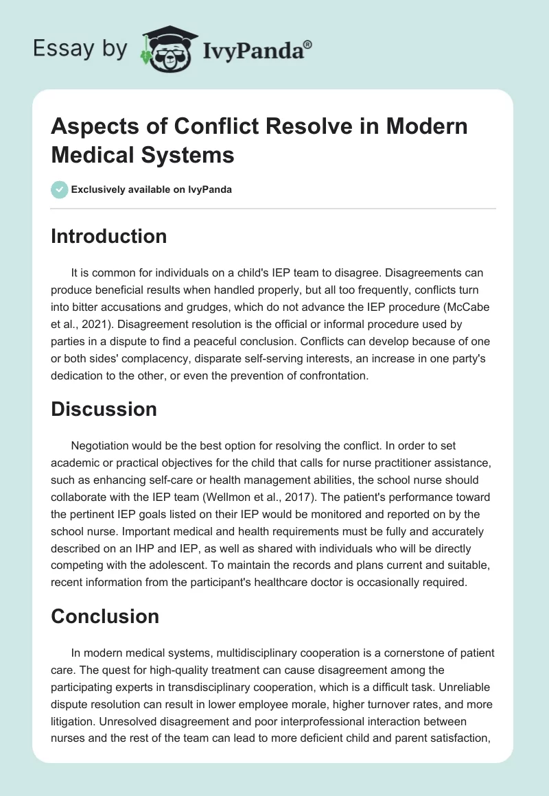 Aspects of Conflict Resolve in Modern Medical Systems. Page 1