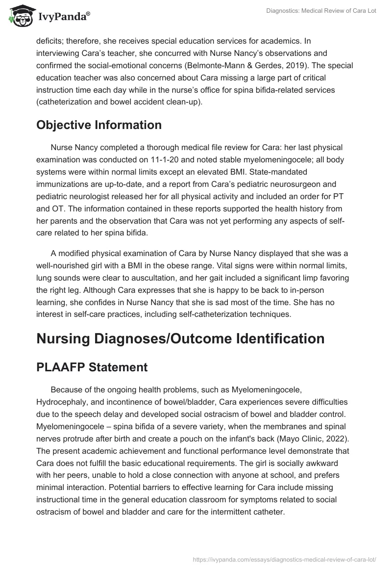 Diagnostics: Medical Review of Cara Lot. Page 2