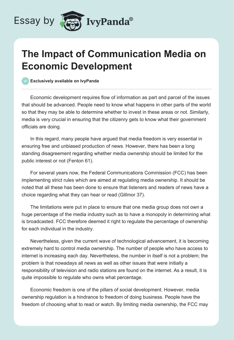 The Impact of Communication Media on Economic Development . Page 1