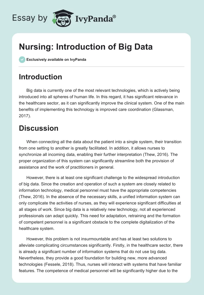 Nursing: Introduction of Big Data. Page 1