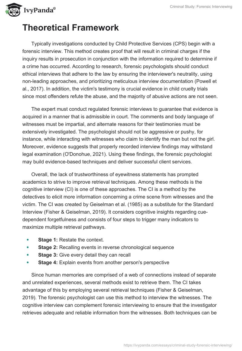 Criminal Study: Forensic Interviewing. Page 2