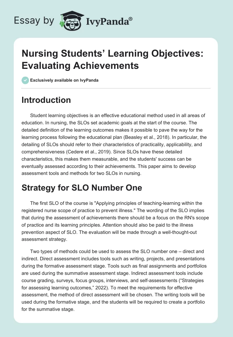 Nursing Students’ Learning Objectives: Evaluating Achievements. Page 1