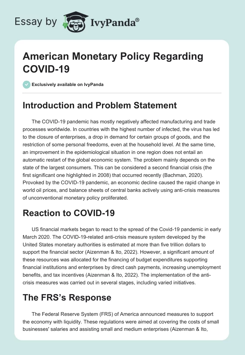 American Monetary Policy Regarding COVID-19. Page 1