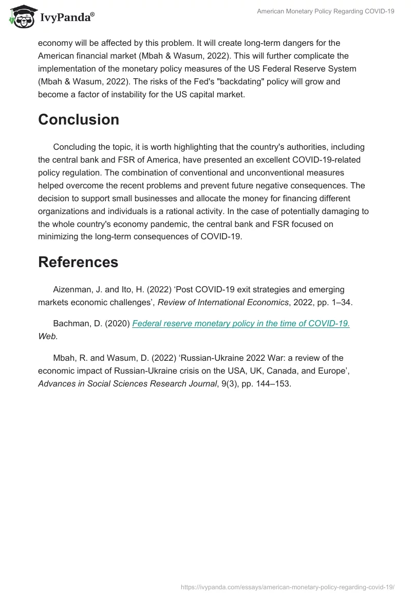 American Monetary Policy Regarding COVID-19. Page 3