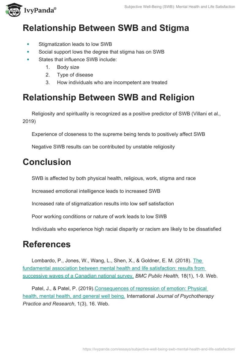 Subjective Well-Being (SWB): Mental Health and Life Satisfaction. Page 3
