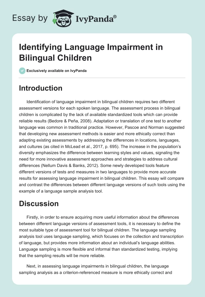 Identifying Language Impairment in Bilingual Children. Page 1