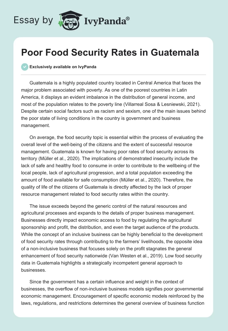 Poor Food Security Rates in Guatemala. Page 1