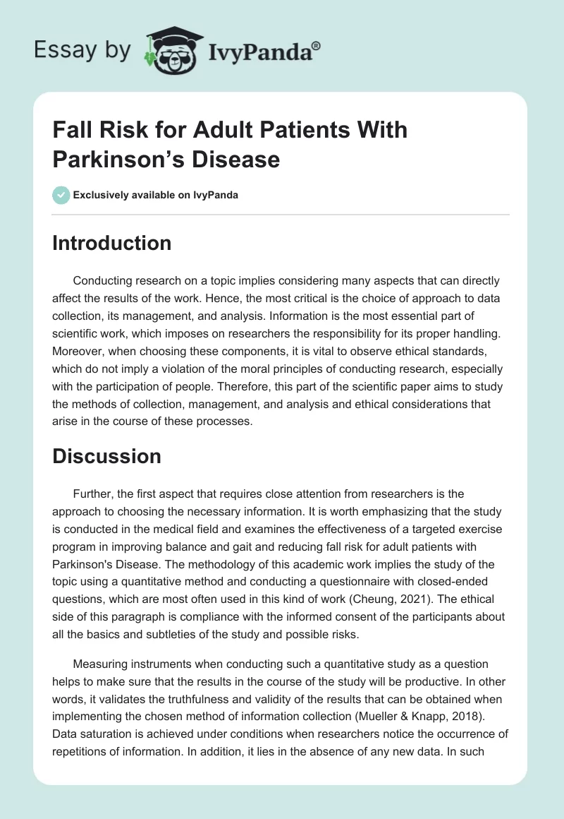 Fall Risk for Adult Patients With Parkinson’s Disease. Page 1