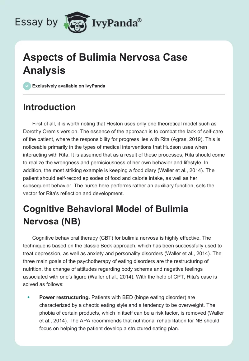 Treatment Interventions for Bulimia Nervosa: Case Analysis. Page 1