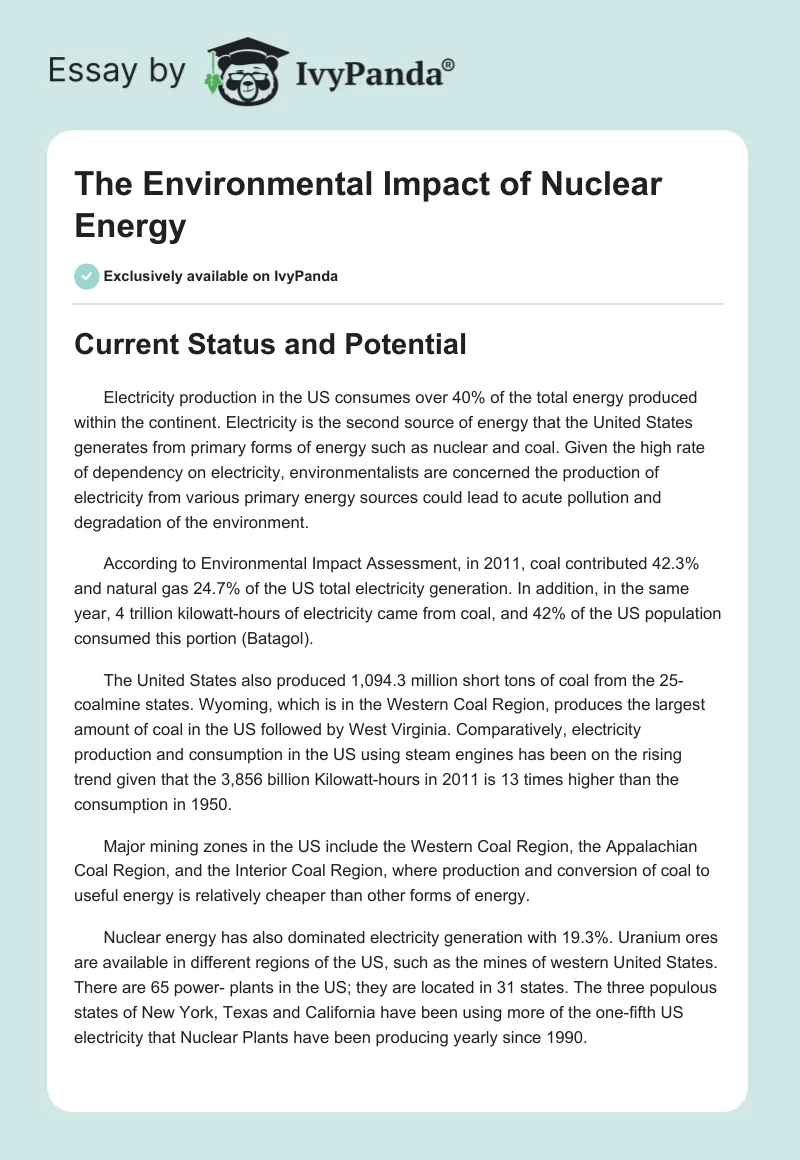 The Environmental Impact of Nuclear Energy. Page 1