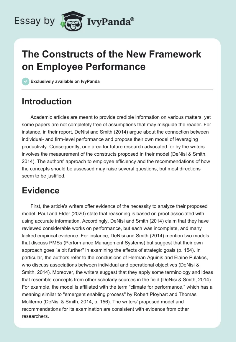 The Constructs of the New Framework on Employee Performance. Page 1