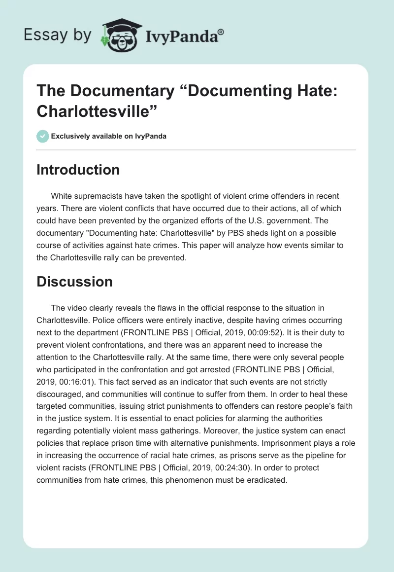 The Documentary “Documenting Hate: Charlottesville”. Page 1