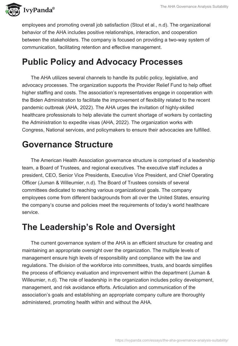 The AHA Governance Analysis Suitability. Page 2