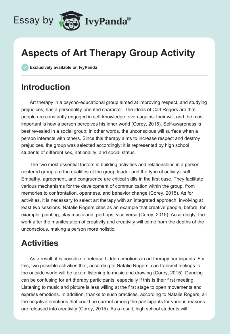 Aspects of Art Therapy Group Activity. Page 1