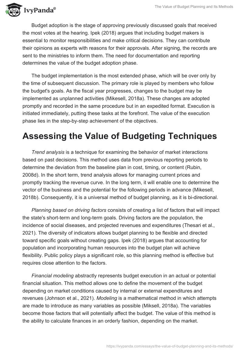 The Value of Budget Planning and Its Methods. Page 2