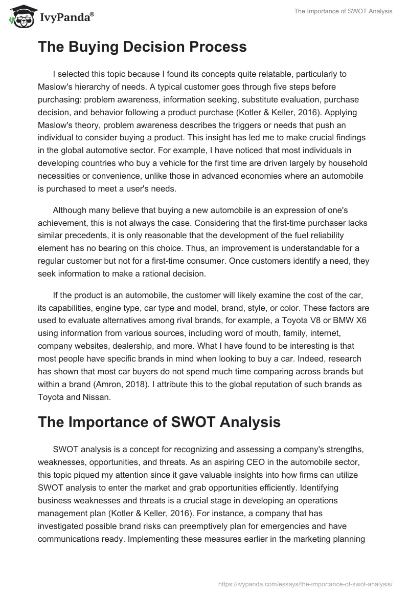 The Importance of SWOT Analysis. Page 2