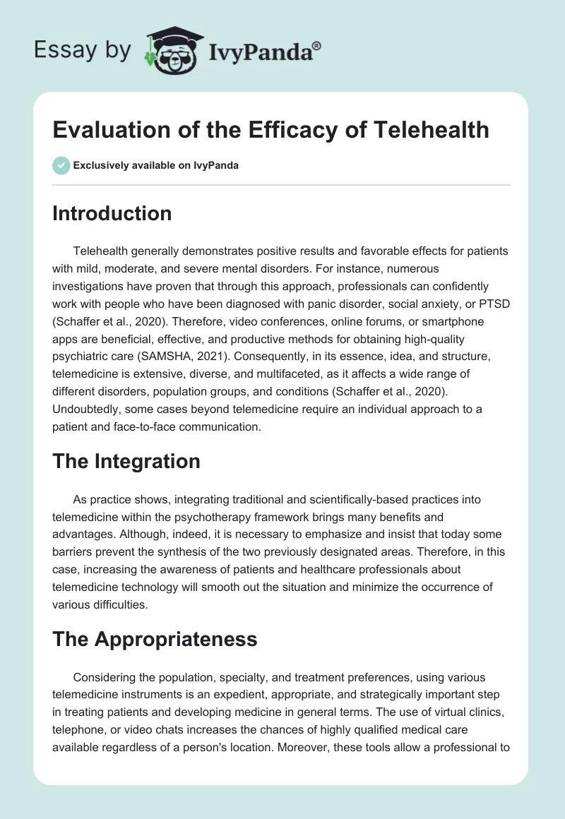 Evaluation of the Efficacy of Telehealth. Page 1