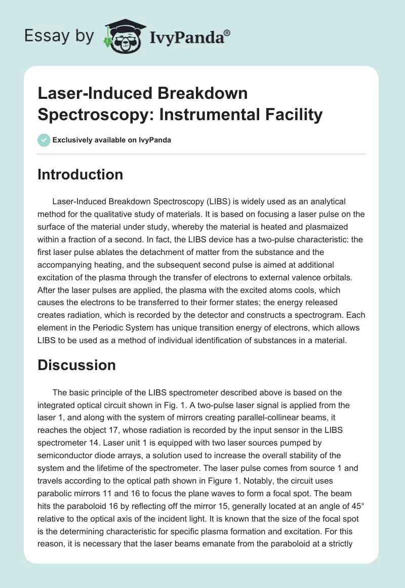 Laser-Induced Breakdown Spectroscopy: Instrumental Facility. Page 1