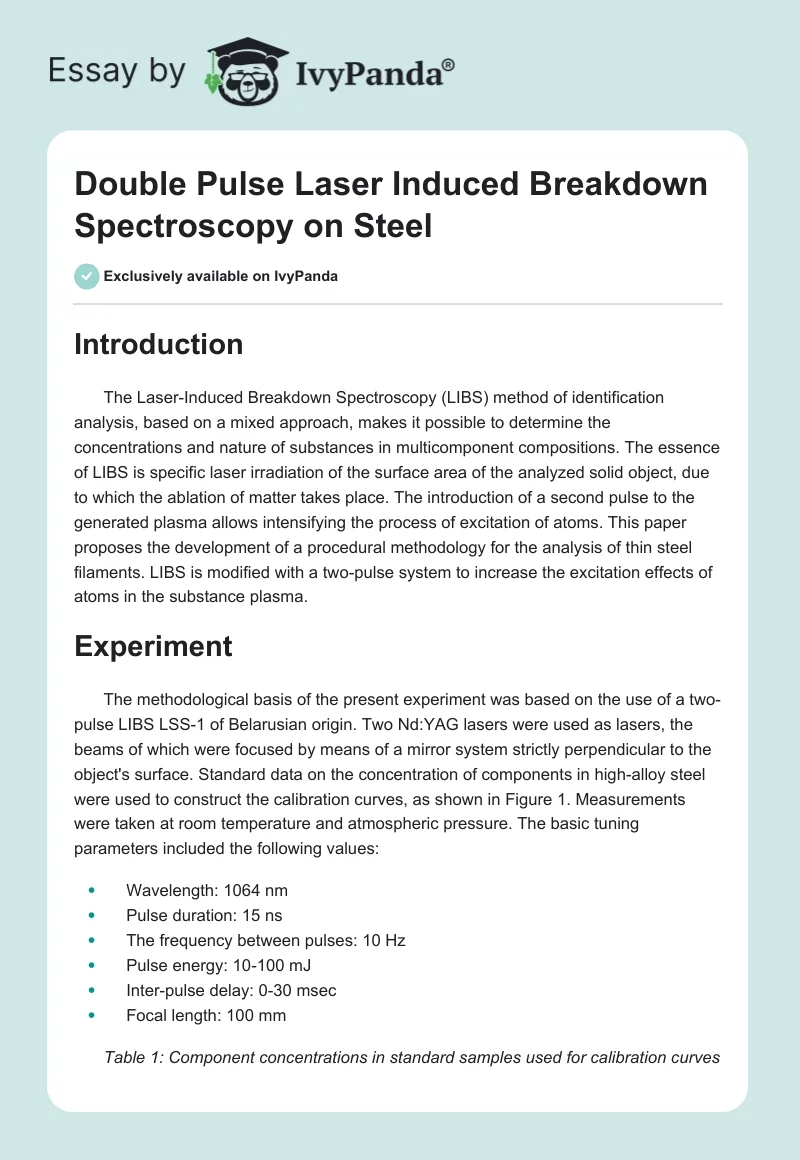 Double Pulse Laser Induced Breakdown Spectroscopy on Steel. Page 1