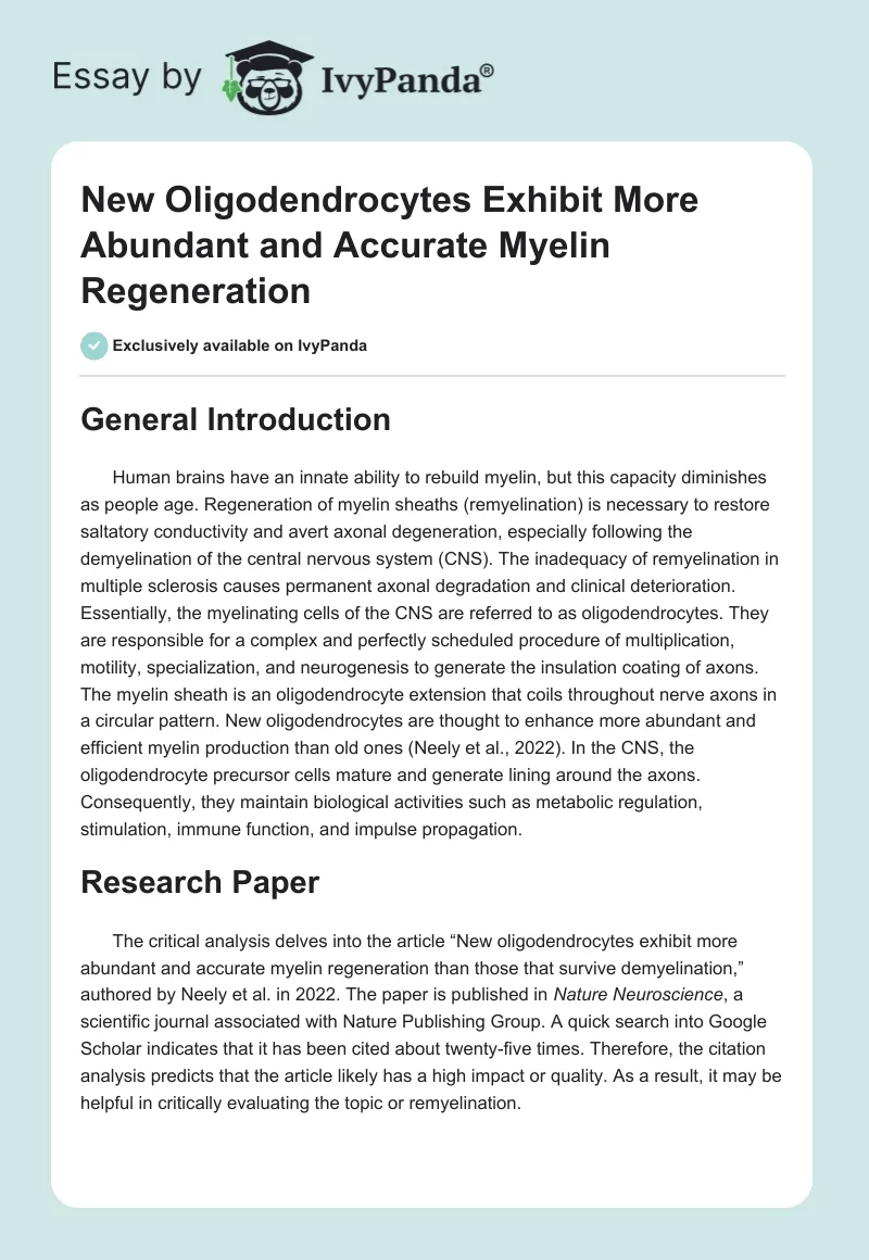 New Oligodendrocytes Exhibit More Abundant and Accurate Myelin Regeneration. Page 1