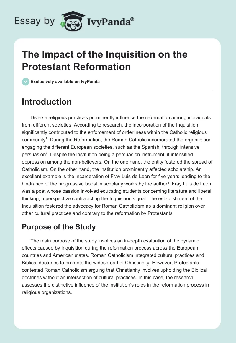 The Impact of the Inquisition on the Protestant Reformation. Page 1